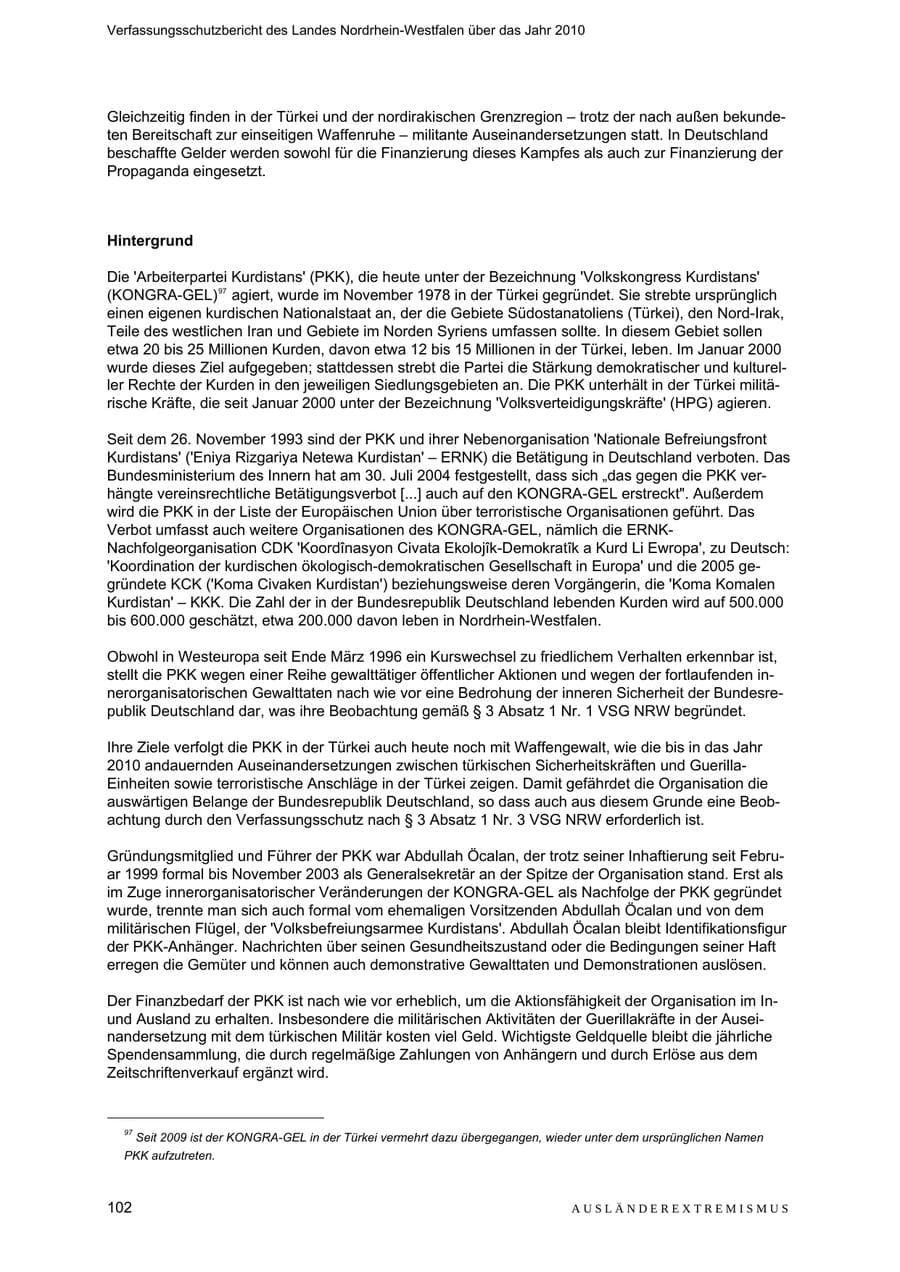 Seite 103 des Verfassungsschutzbericht 2010 Nordrhein-Westfalen