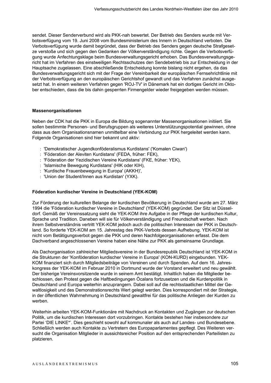 Seite 106 des Verfassungsschutzbericht 2010 Nordrhein-Westfalen