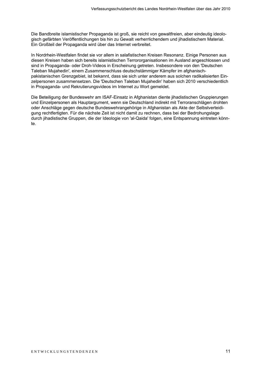 Seite 12 des Verfassungsschutzbericht 2010 Nordrhein-Westfalen