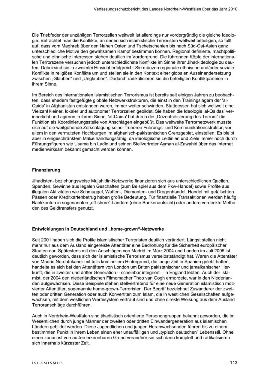 Seite 114 des Verfassungsschutzbericht 2010 Nordrhein-Westfalen