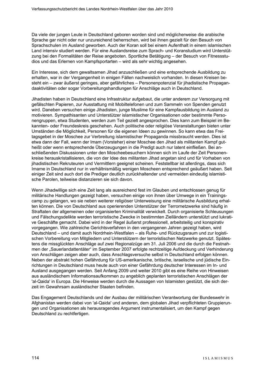Seite 115 des Verfassungsschutzbericht 2010 Nordrhein-Westfalen