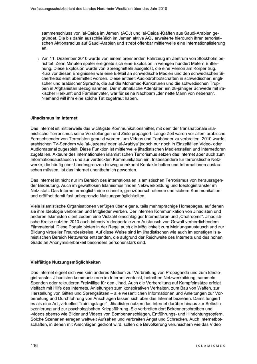 Seite 117 des Verfassungsschutzbericht 2010 Nordrhein-Westfalen