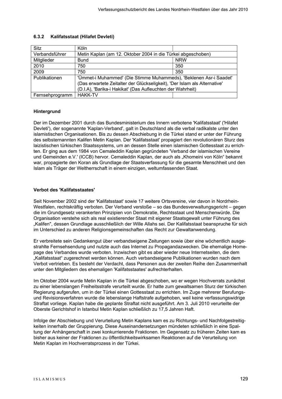 Seite 130 des Verfassungsschutzbericht 2010 Nordrhein-Westfalen