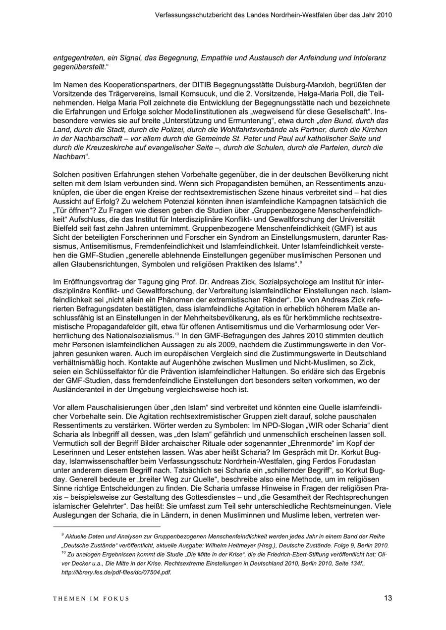 Seite 14 des Verfassungsschutzbericht 2010 Nordrhein-Westfalen