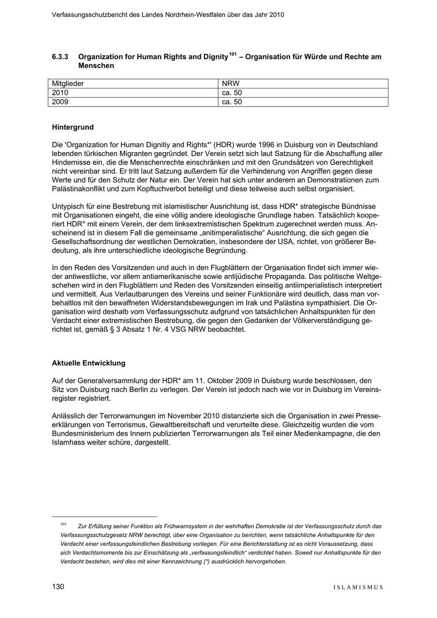 Seite 131 des Verfassungsschutzbericht 2010 Nordrhein-Westfalen
