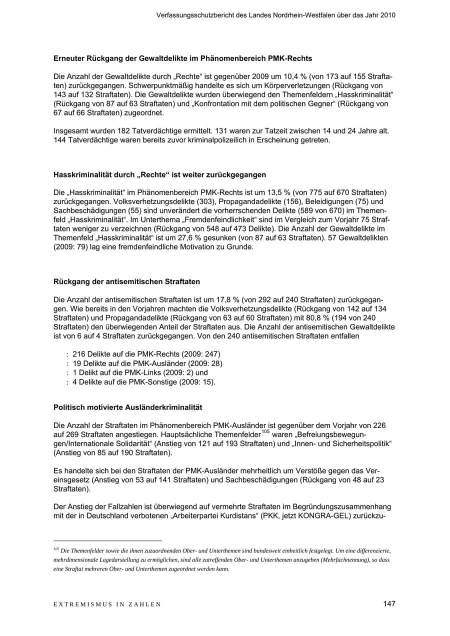 Seite 148 des Verfassungsschutzbericht 2010 Nordrhein-Westfalen
