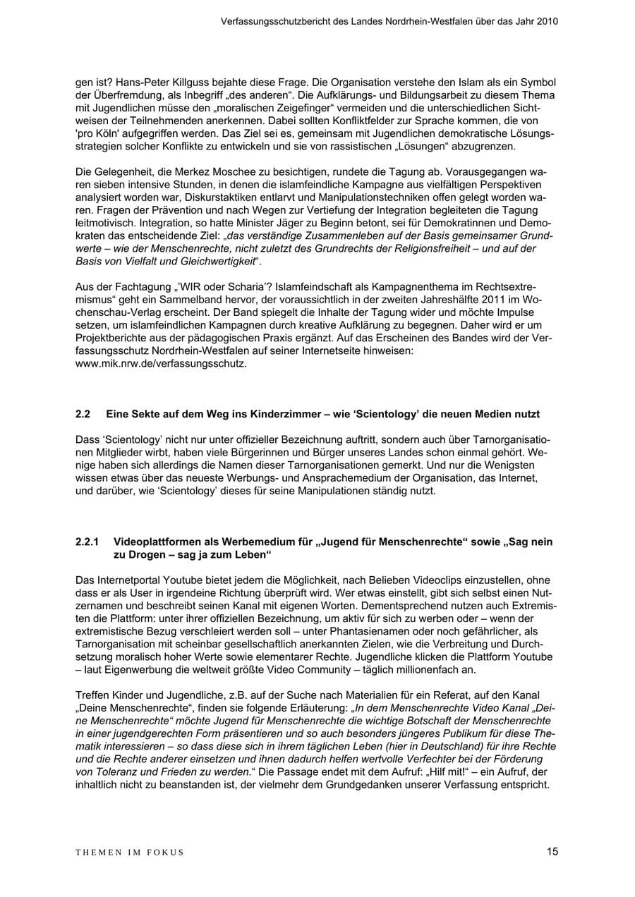 Seite 16 des Verfassungsschutzbericht 2010 Nordrhein-Westfalen