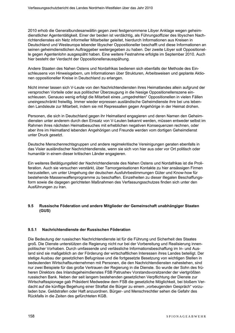 Seite 159 des Verfassungsschutzbericht 2010 Nordrhein-Westfalen