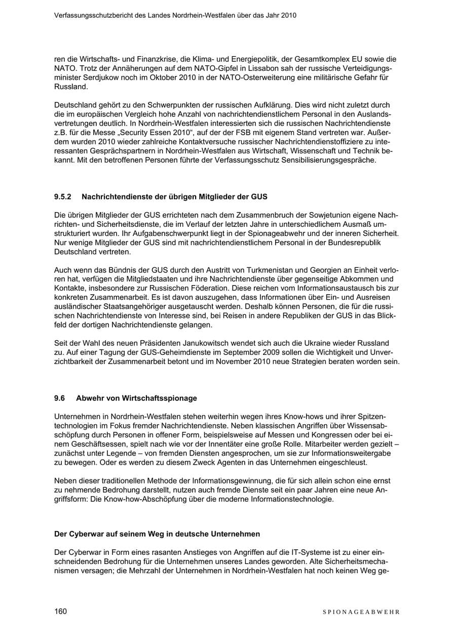 Seite 161 des Verfassungsschutzbericht 2010 Nordrhein-Westfalen