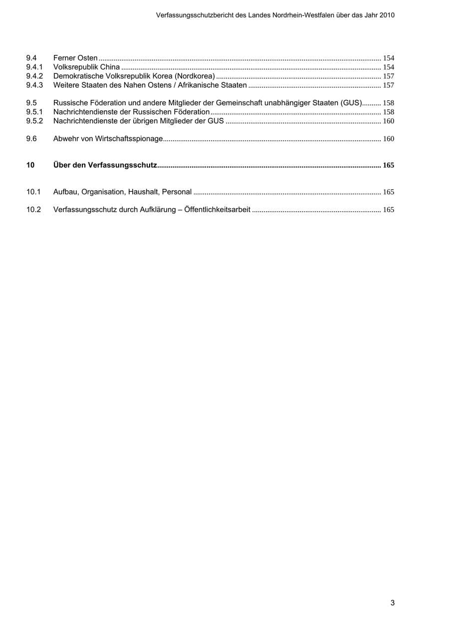 Seite 4 des Verfassungsschutzbericht 2010 Nordrhein-Westfalen