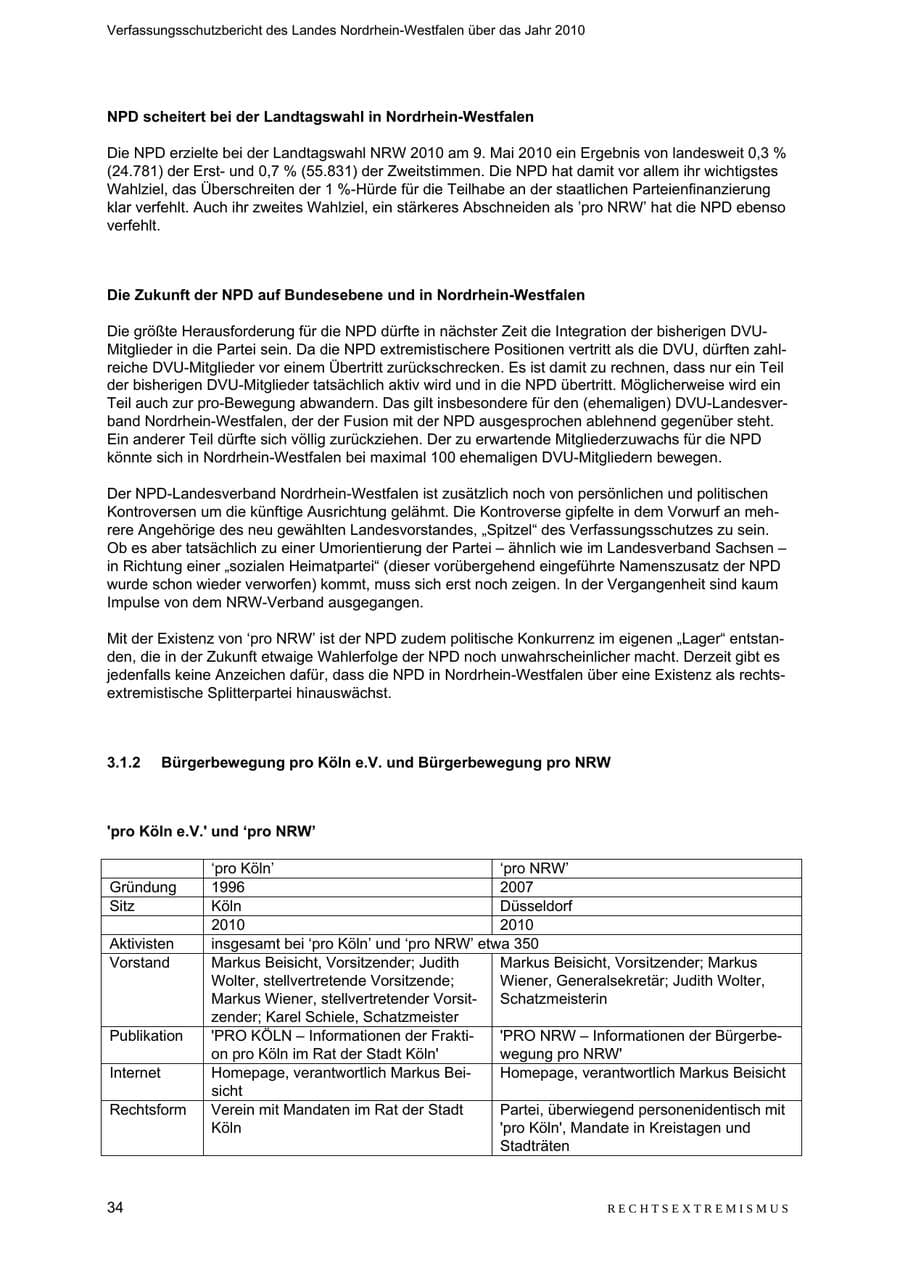 Seite 35 des Verfassungsschutzbericht 2010 Nordrhein-Westfalen