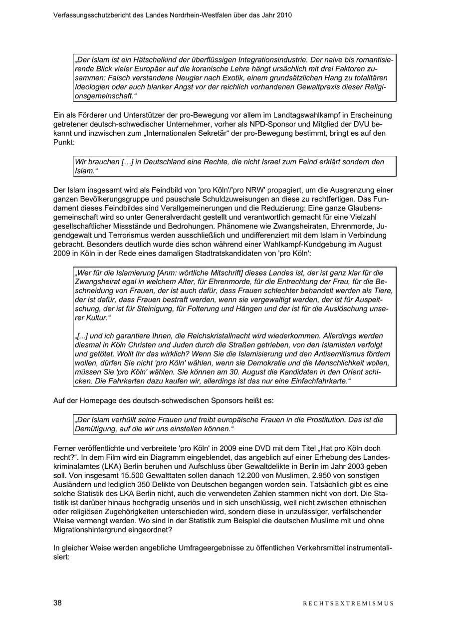 Seite 39 des Verfassungsschutzbericht 2010 Nordrhein-Westfalen