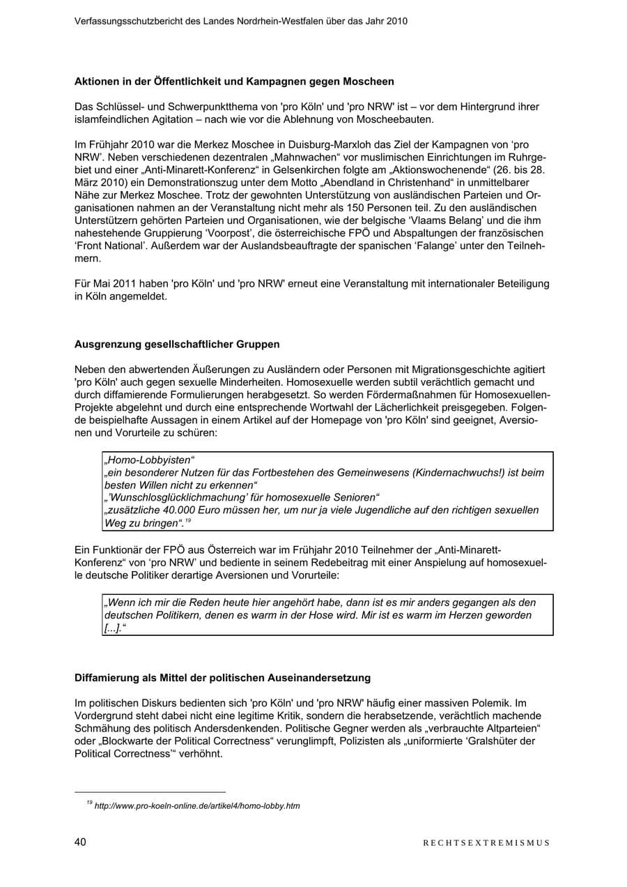 Seite 41 des Verfassungsschutzbericht 2010 Nordrhein-Westfalen
