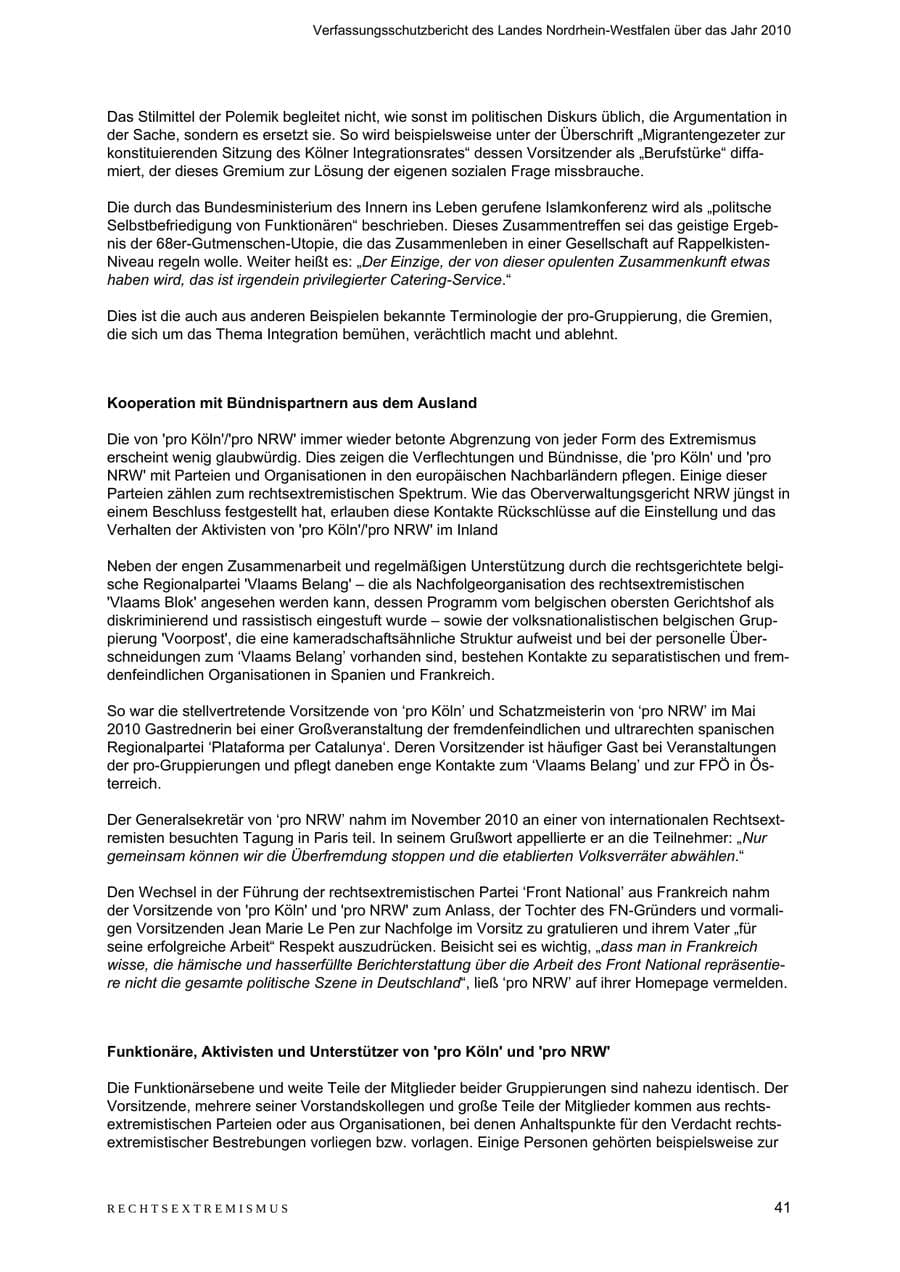 Seite 42 des Verfassungsschutzbericht 2010 Nordrhein-Westfalen