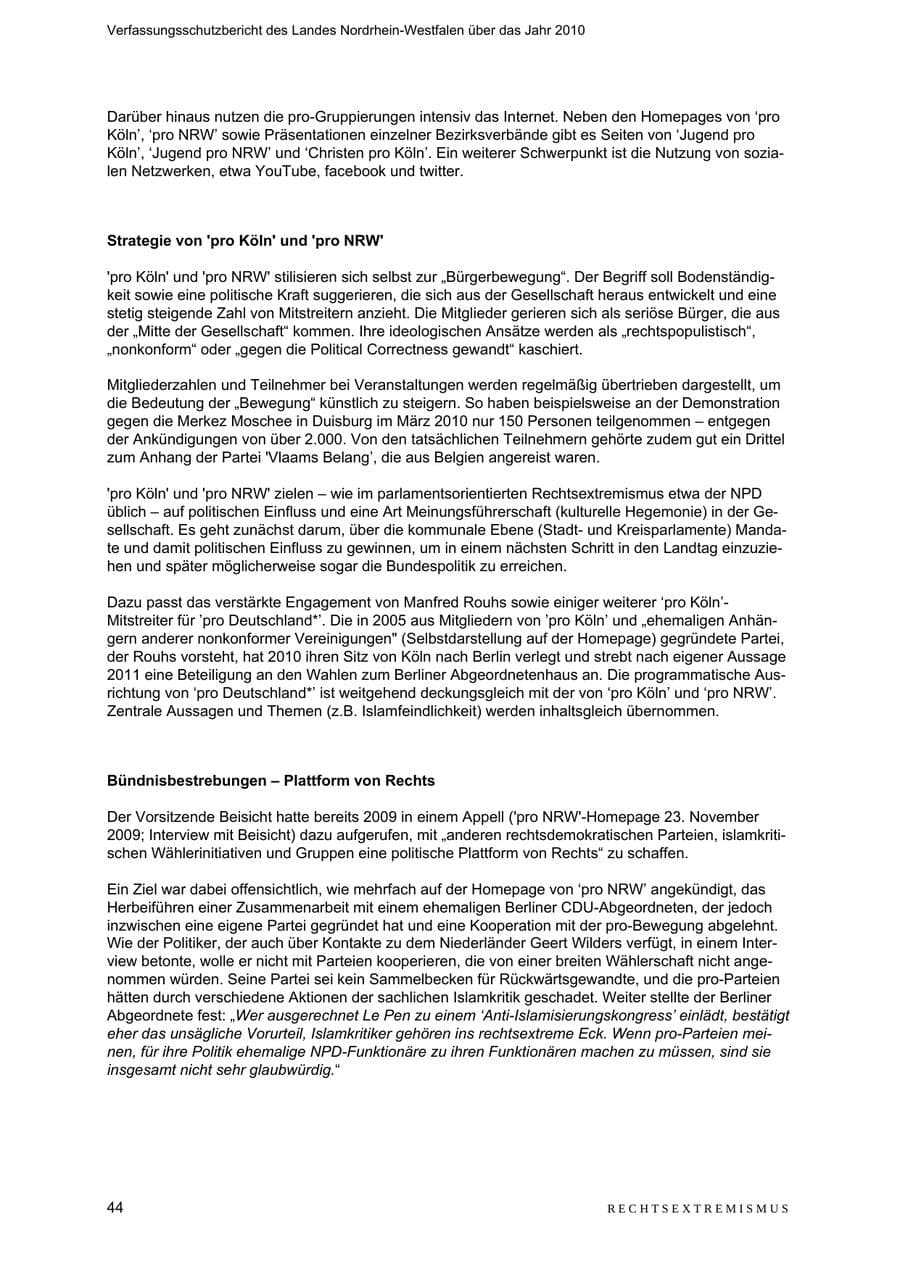 Seite 45 des Verfassungsschutzbericht 2010 Nordrhein-Westfalen