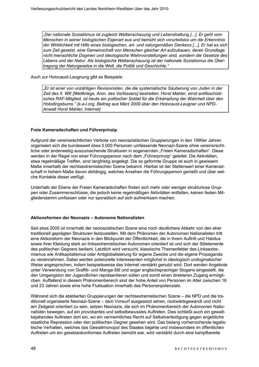 Seite 49 des Verfassungsschutzbericht 2010 Nordrhein-Westfalen