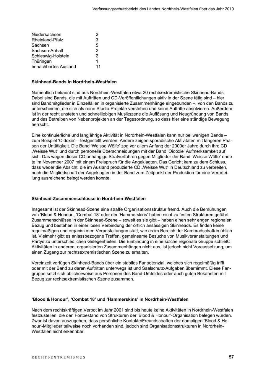 Seite 58 des Verfassungsschutzbericht 2010 Nordrhein-Westfalen