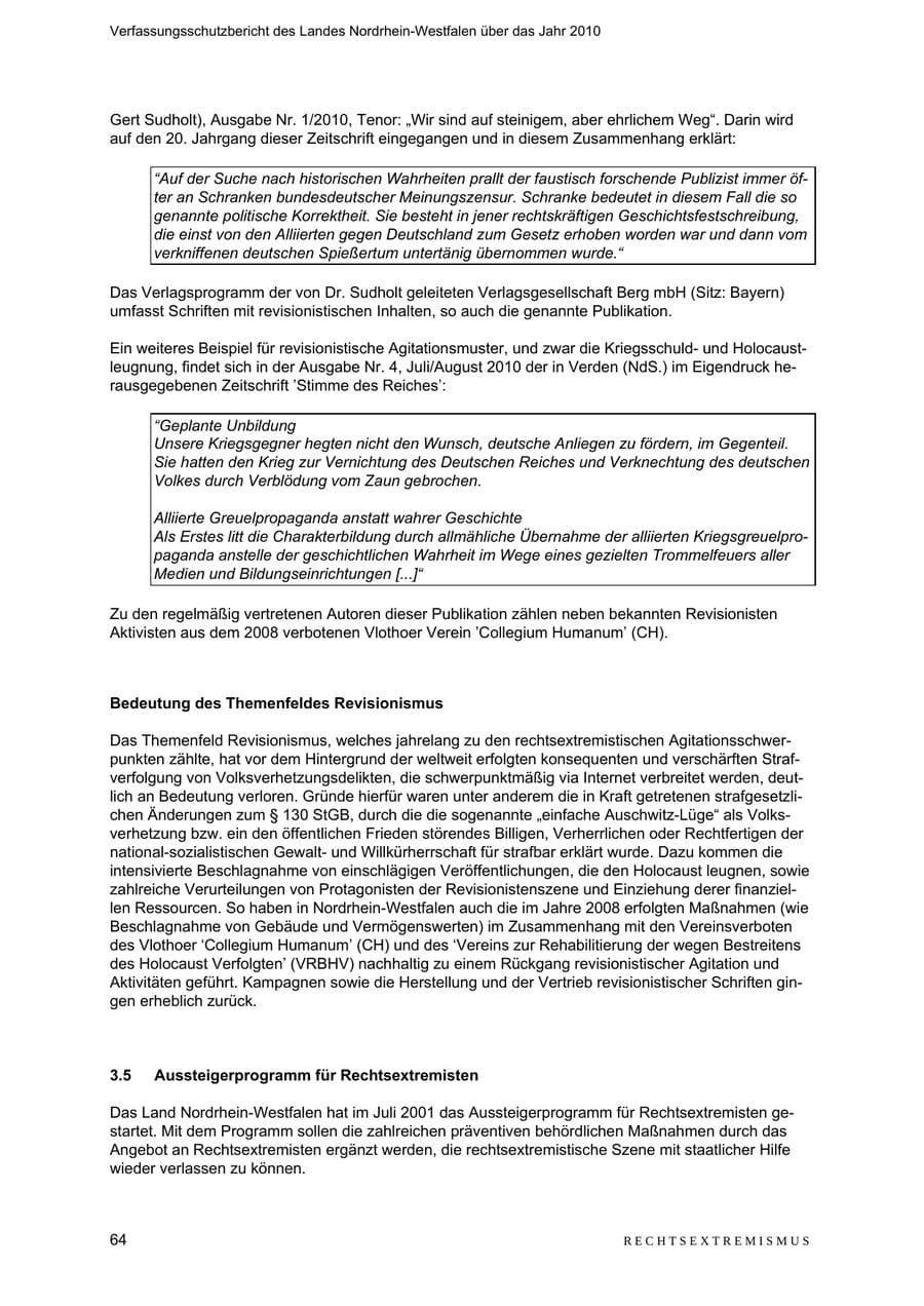 Seite 65 des Verfassungsschutzbericht 2010 Nordrhein-Westfalen