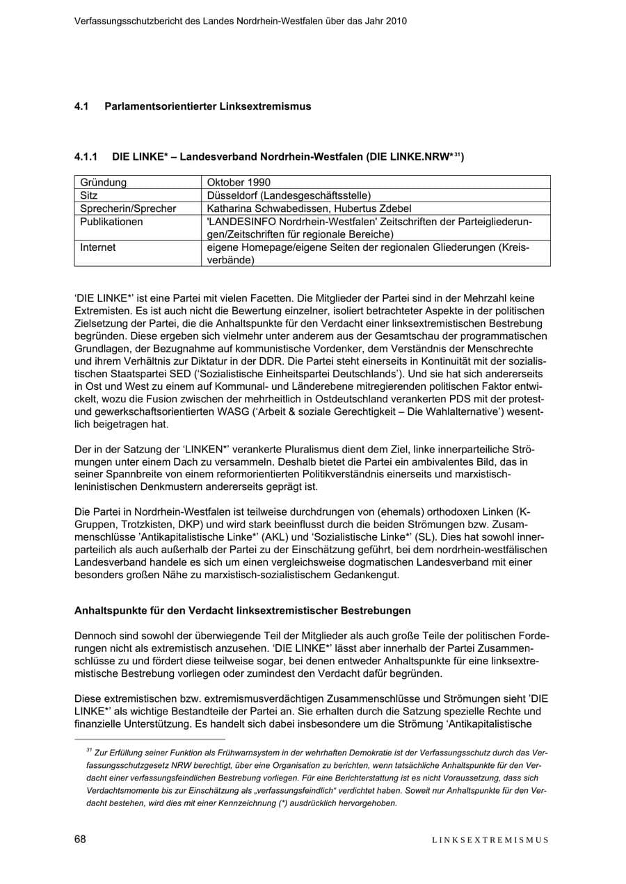Seite 69 des Verfassungsschutzbericht 2010 Nordrhein-Westfalen