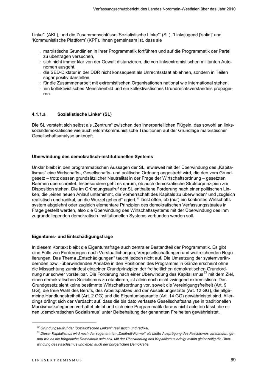 Seite 70 des Verfassungsschutzbericht 2010 Nordrhein-Westfalen