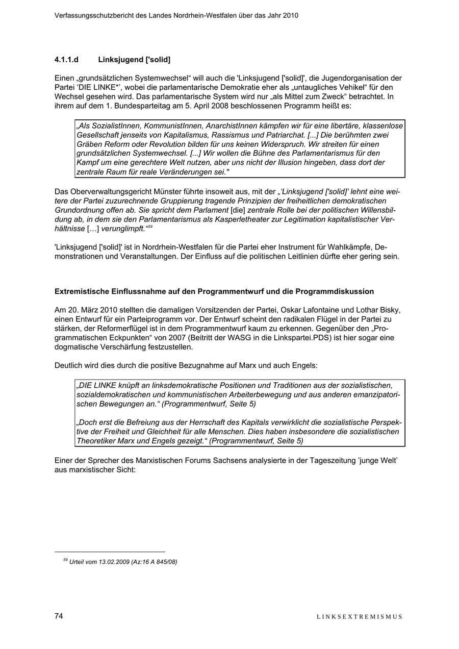Seite 75 des Verfassungsschutzbericht 2010 Nordrhein-Westfalen