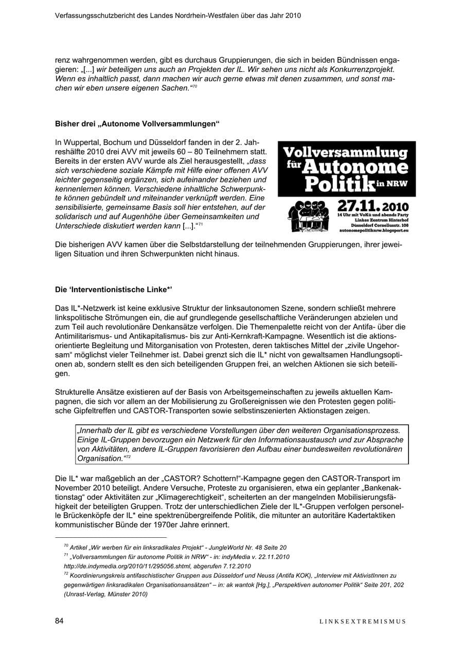 Seite 85 des Verfassungsschutzbericht 2010 Nordrhein-Westfalen