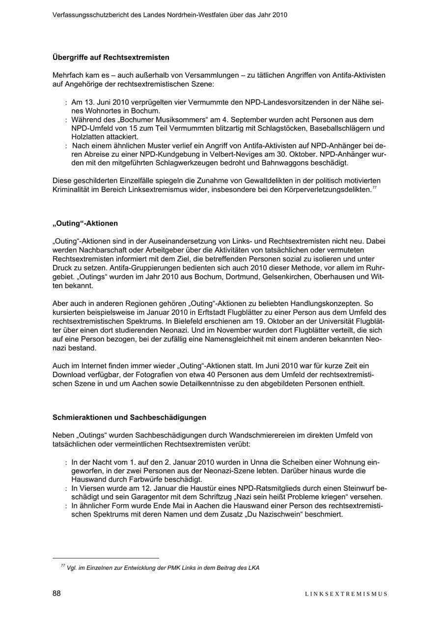 Seite 89 des Verfassungsschutzbericht 2010 Nordrhein-Westfalen