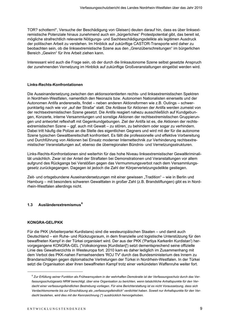 Seite 10 des Verfassungsschutzbericht 2010 Nordrhein-Westfalen