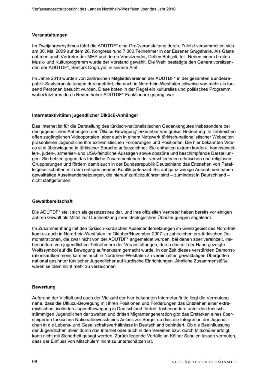 Seite 99 des Verfassungsschutzbericht 2010 Nordrhein-Westfalen