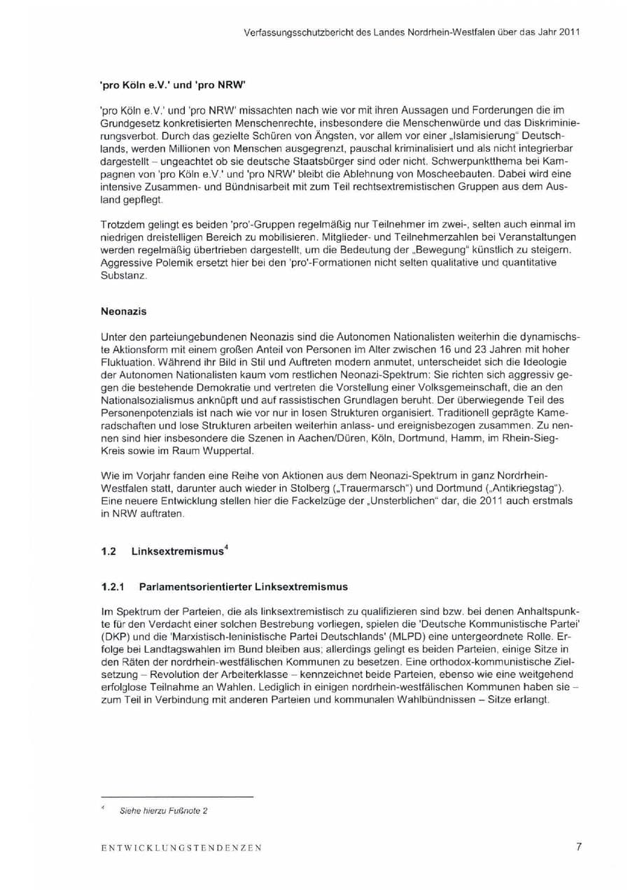Seite 11 des Verfassungsschutzbericht 2011 Nordrhein-Westfalen