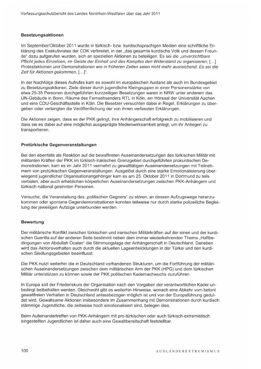 Seite 104 des Verfassungsschutzbericht 2011 Nordrhein-Westfalen