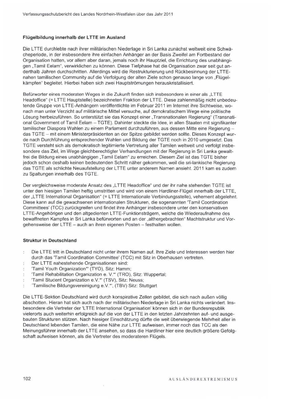Seite 106 des Verfassungsschutzbericht 2011 Nordrhein-Westfalen