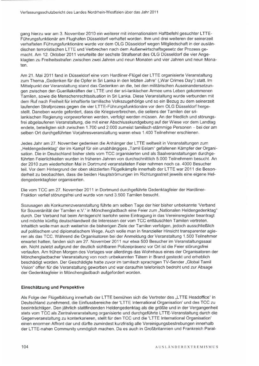 Seite 108 des Verfassungsschutzbericht 2011 Nordrhein-Westfalen
