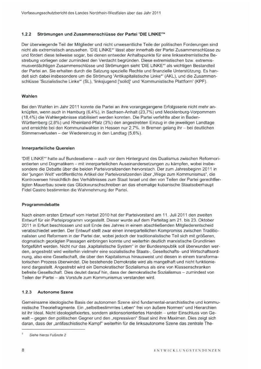 Seite 12 des Verfassungsschutzbericht 2011 Nordrhein-Westfalen