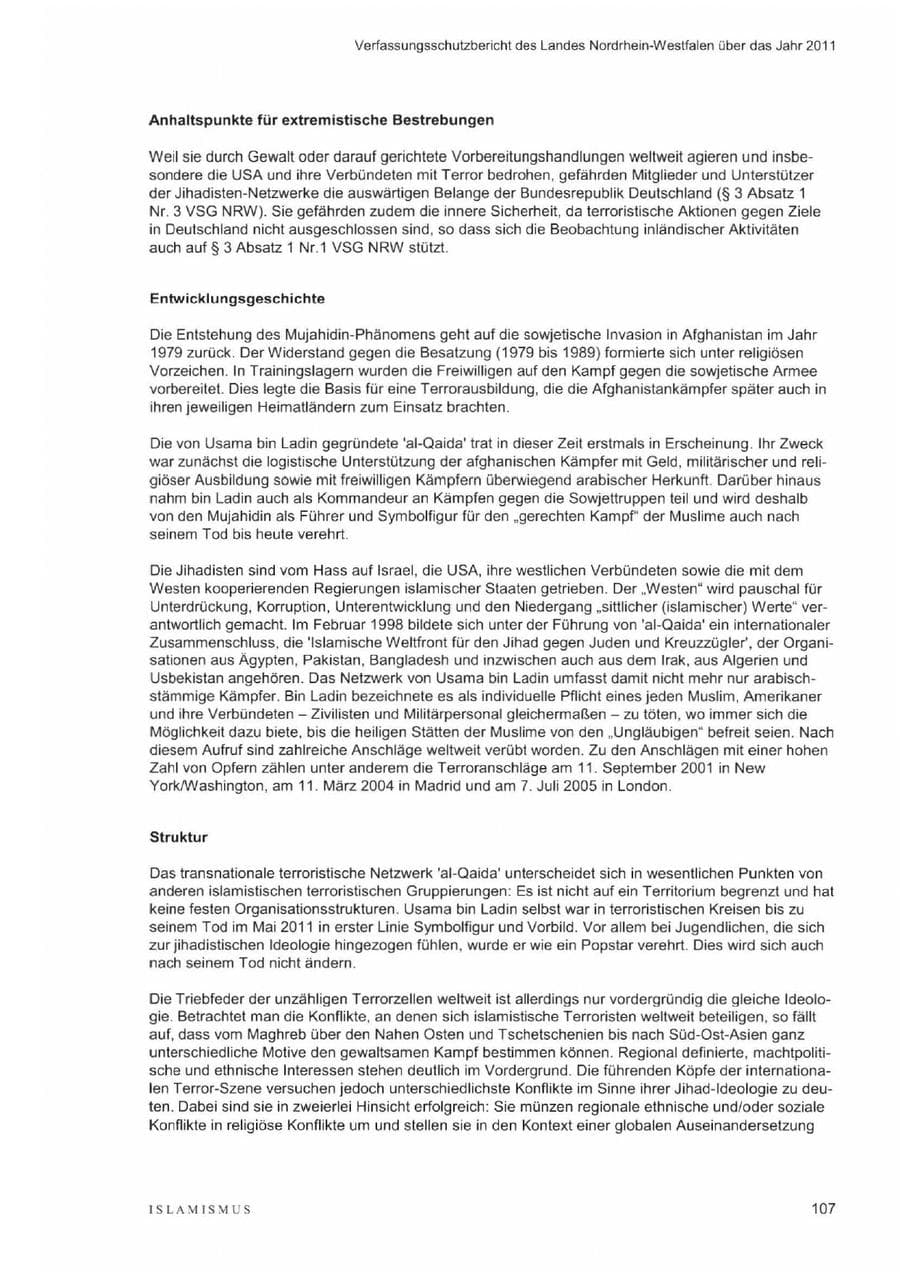 Seite 111 des Verfassungsschutzbericht 2011 Nordrhein-Westfalen