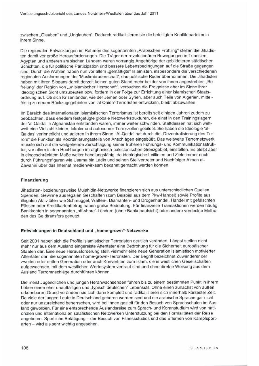 Seite 112 des Verfassungsschutzbericht 2011 Nordrhein-Westfalen