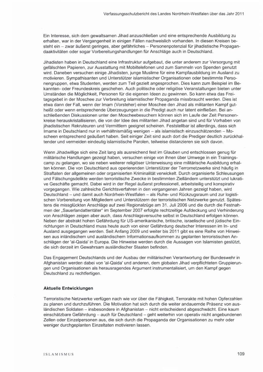 Seite 113 des Verfassungsschutzbericht 2011 Nordrhein-Westfalen