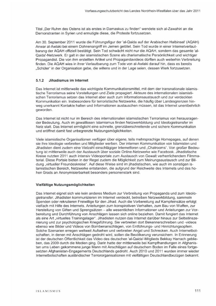 Seite 115 des Verfassungsschutzbericht 2011 Nordrhein-Westfalen