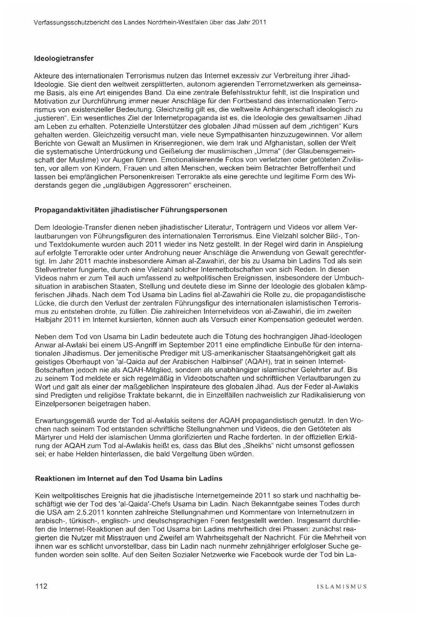Seite 116 des Verfassungsschutzbericht 2011 Nordrhein-Westfalen