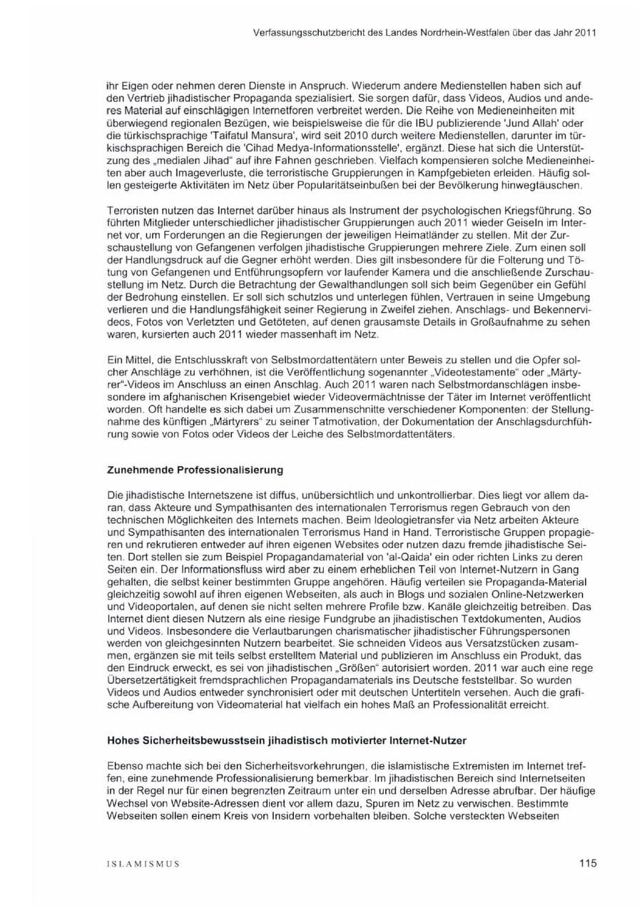Seite 119 des Verfassungsschutzbericht 2011 Nordrhein-Westfalen