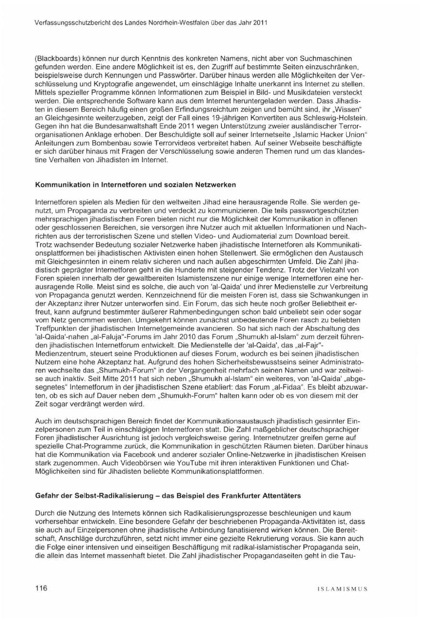 Seite 120 des Verfassungsschutzbericht 2011 Nordrhein-Westfalen