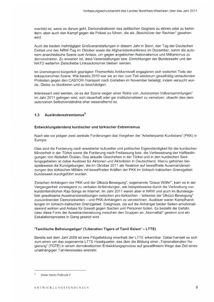 Seite 13 des Verfassungsschutzbericht 2011 Nordrhein-Westfalen