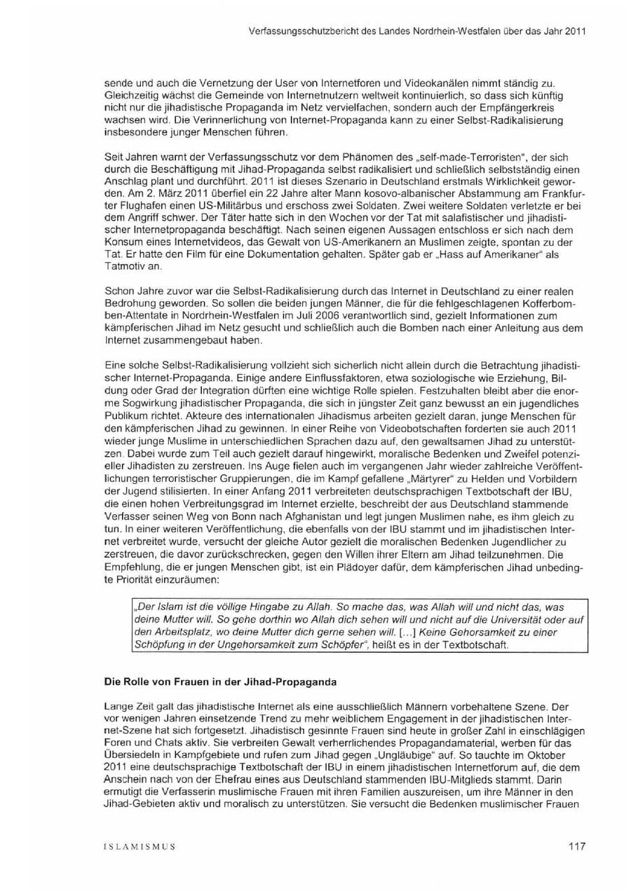 Seite 121 des Verfassungsschutzbericht 2011 Nordrhein-Westfalen