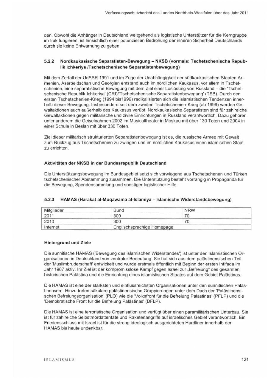 Seite 125 des Verfassungsschutzbericht 2011 Nordrhein-Westfalen