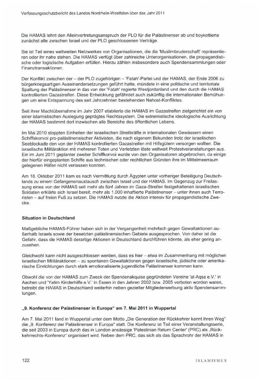 Seite 126 des Verfassungsschutzbericht 2011 Nordrhein-Westfalen