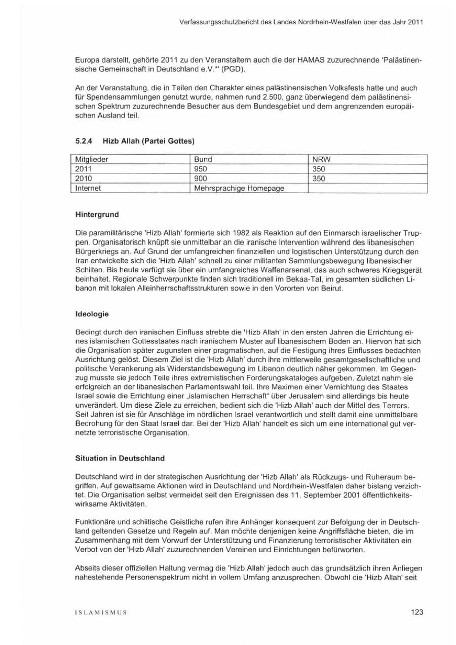 Seite 127 des Verfassungsschutzbericht 2011 Nordrhein-Westfalen