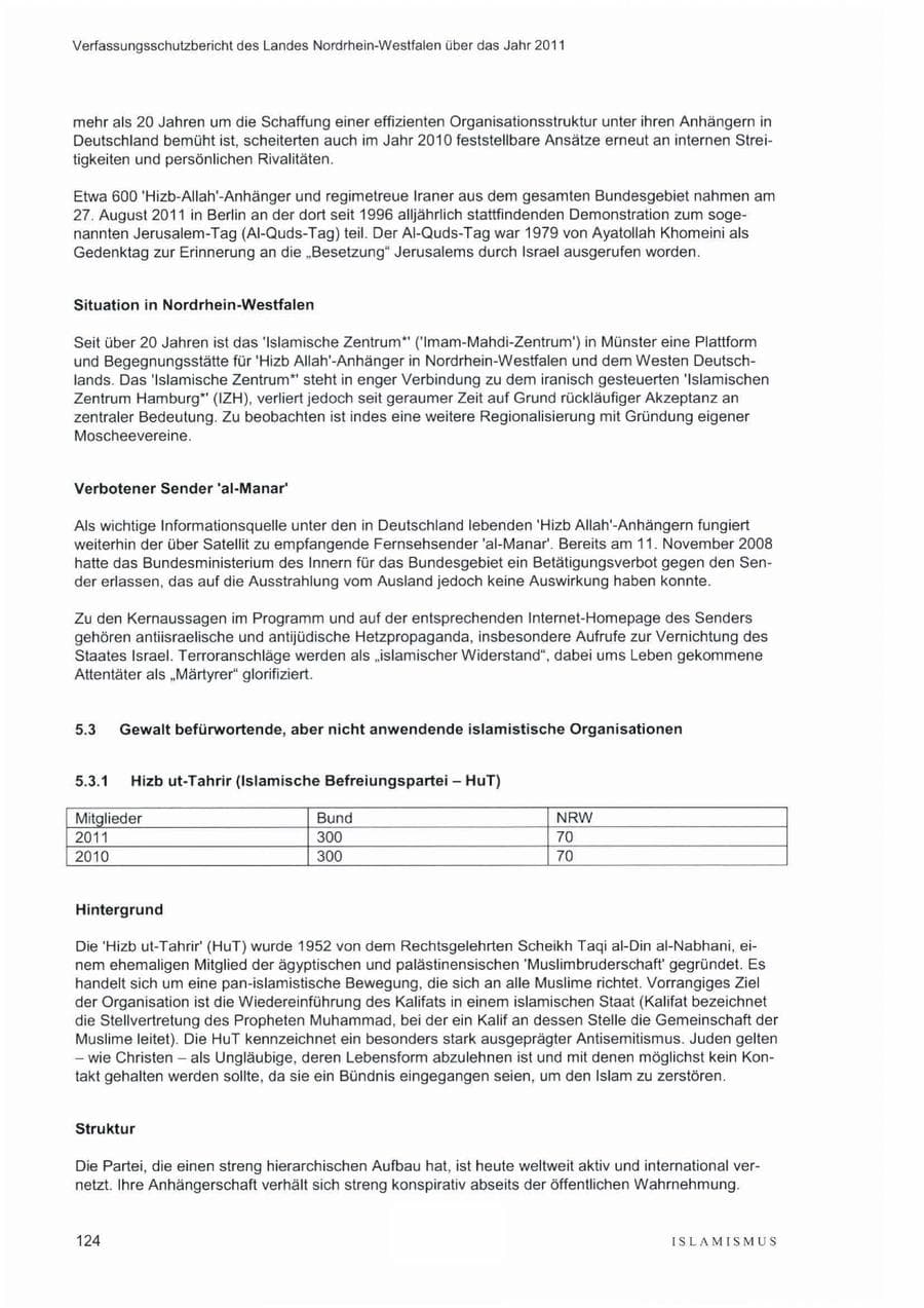 Seite 128 des Verfassungsschutzbericht 2011 Nordrhein-Westfalen
