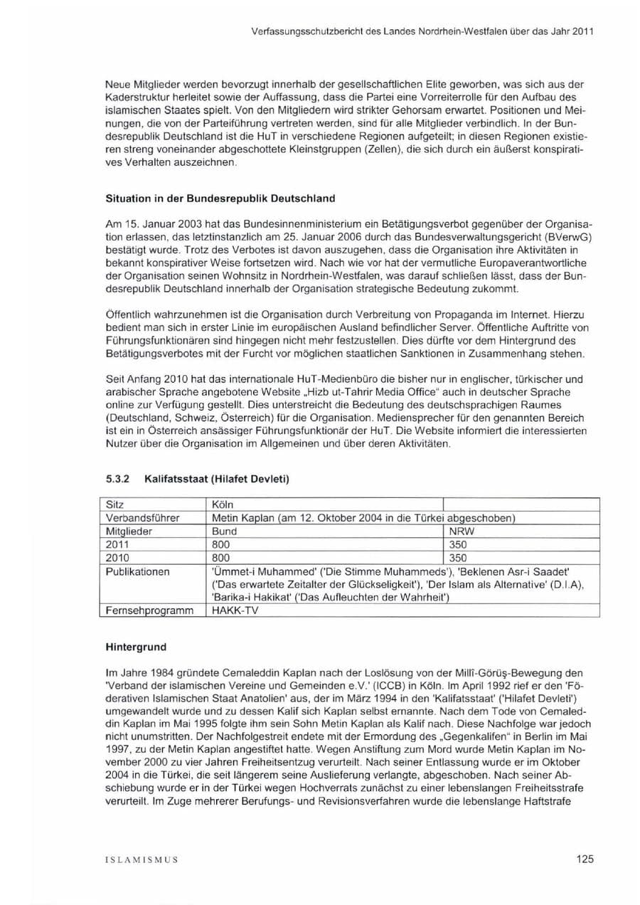 Seite 129 des Verfassungsschutzbericht 2011 Nordrhein-Westfalen