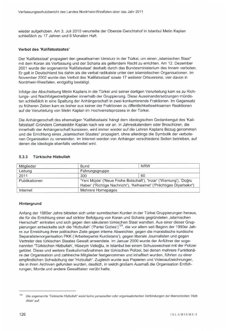 Seite 130 des Verfassungsschutzbericht 2011 Nordrhein-Westfalen