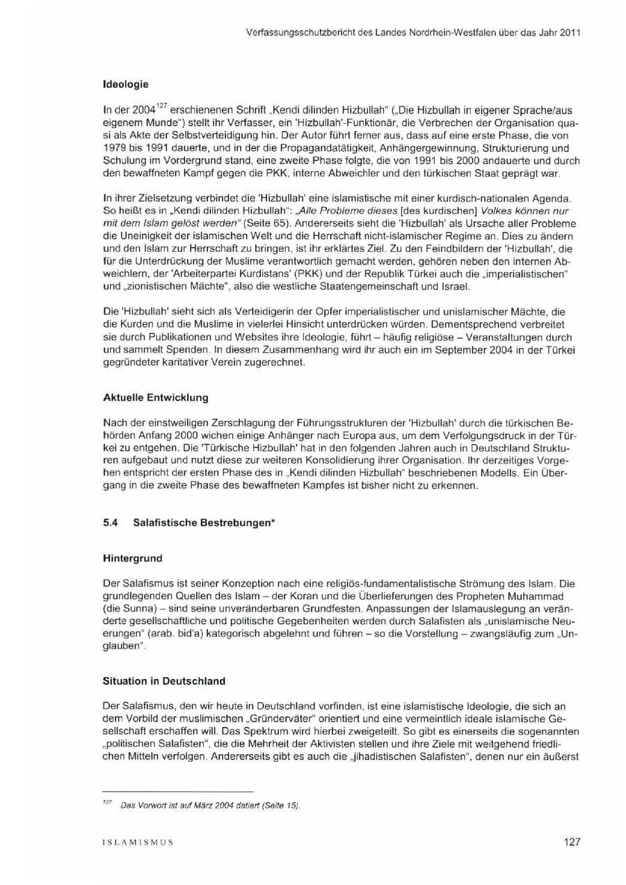 Seite 131 des Verfassungsschutzbericht 2011 Nordrhein-Westfalen